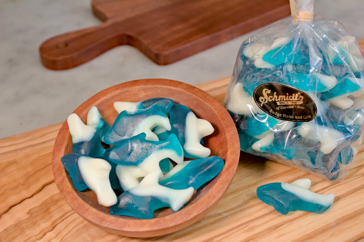 Blue Raspberry & Marshmallow Gummy Sharks | 1/2 lb. Bag Schmidt's Fudge Haus Blue Raspberry & Marshmallow Gummy Sharks | 1/2 lb. Bag Schmidt's Fudge Haus