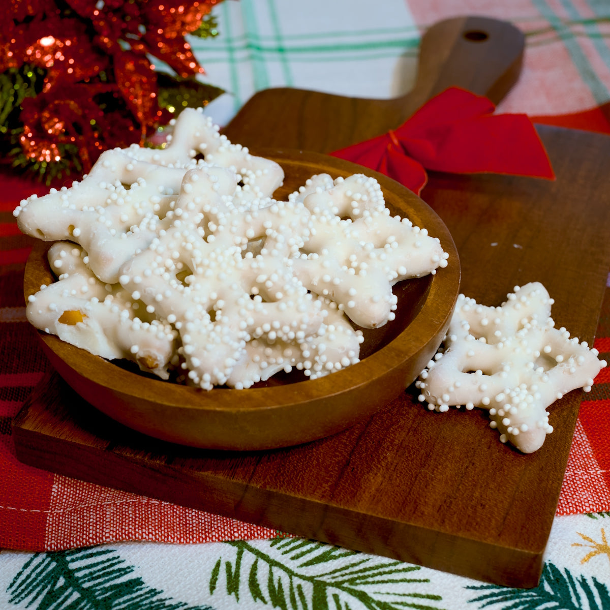 Holiday Snow White Chocolate Dipped Pretzels